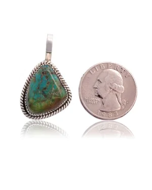 .925 Sterling Silver Certified Authentic Handmade Navajo Native American Natural Turquoise Delicate Pendant 15908-91 .925 Sterling Silver Certified Authentic Handmade Navajo Native American Natural Turquoise Delicate Pendant 15908-91