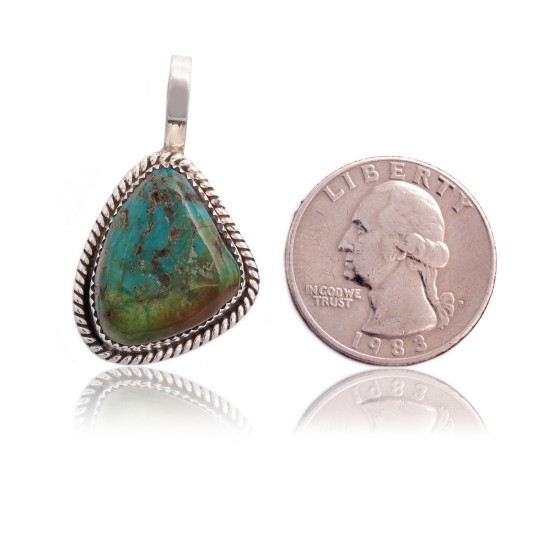 .925 Sterling Silver Certified Authentic Handmade Navajo Native American Natural Turquoise Delicate Pendant 15908-91