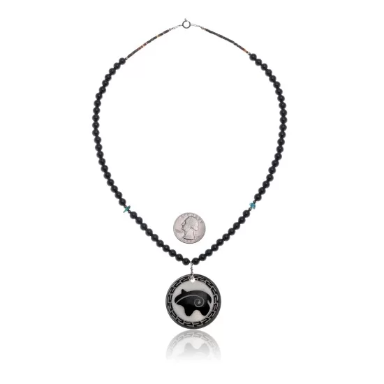 Bear .925 Sterling Silver Certified Authentic Navajo Native American Natural Turquoise Black Onyx Necklace 11051-3 Bear .925 Sterling Silver Certified Authentic Navajo Native American Natural Turquoise Black Onyx Necklace 11051-3