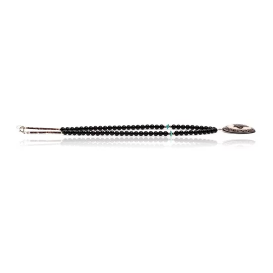 Bear .925 Sterling Silver Certified Authentic Navajo Native American Natural Turquoise Black Onyx Necklace 11051-3 Bear .925 Sterling Silver Certified Authentic Navajo Native American Natural Turquoise Black Onyx Necklace 11051-3