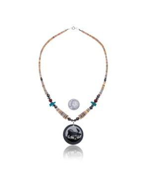 Elk .925 Sterling Silver Certified Authentic Navajo Native American Natural Turquoise Red Jasper Graduated Melon Shell Necklace 11051 Elk .925 Sterling Silver Certified Authentic Navajo Native American Natural Turquoise Red Jasper Graduated Melon Shell Necklace 11051