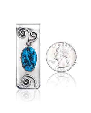 Natural Turquoise .925 Sterling Silver and Nickel Certified Authentic Navajo Handmade Native American Money Clip 11264-8 Natural Turquoise .925 Sterling Silver and Nickel Certified Authentic Navajo Handmade Native American Money Clip 11264-8