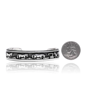 Storyteller .925 Sterling Silver Certified Authentic Navajo Handmade Native American Cuff Bracelet 1255 Storyteller .925 Sterling Silver Certified Authentic Navajo Handmade Native American Cuff Bracelet 1255