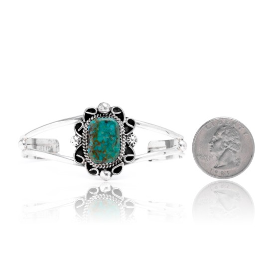 Natural Turquoise .925 Sterling Silver Certified Authentic Navajo Native American Handmade Cuff Bracelet 12826-6 Natural Turquoise .925 Sterling Silver Certified Authentic Navajo Native American Handmade Cuff Bracelet 12826-6