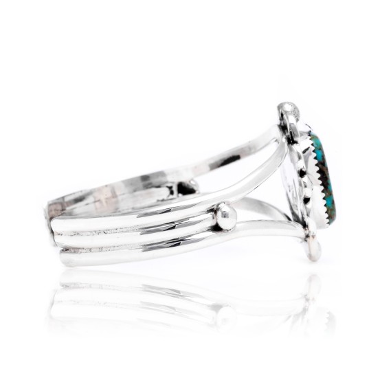Natural Turquoise .925 Sterling Silver Certified Authentic Navajo Native American Handmade Cuff Bracelet 12826-6 Natural Turquoise .925 Sterling Silver Certified Authentic Navajo Native American Handmade Cuff Bracelet 12826-6