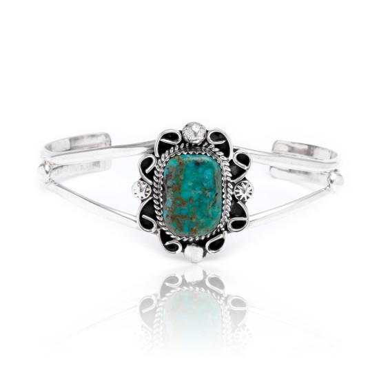 Natural Turquoise .925 Sterling Silver Certified Authentic Navajo Native American Handmade Cuff Bracelet 12826-6