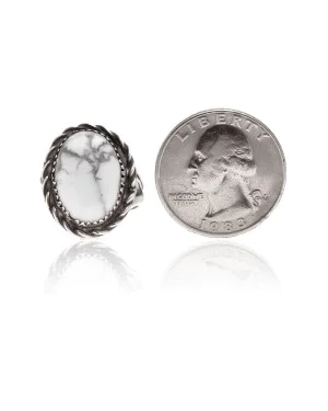 .925 Sterling Silver Certified Authentic Handmade Navajo Native American Natural White Howlite Ring 12831-4