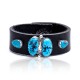 Natural Turquoise .925 Sterling Silver Certified Authentic Navajo Native American Handmade Leather Bracelet 12835-2