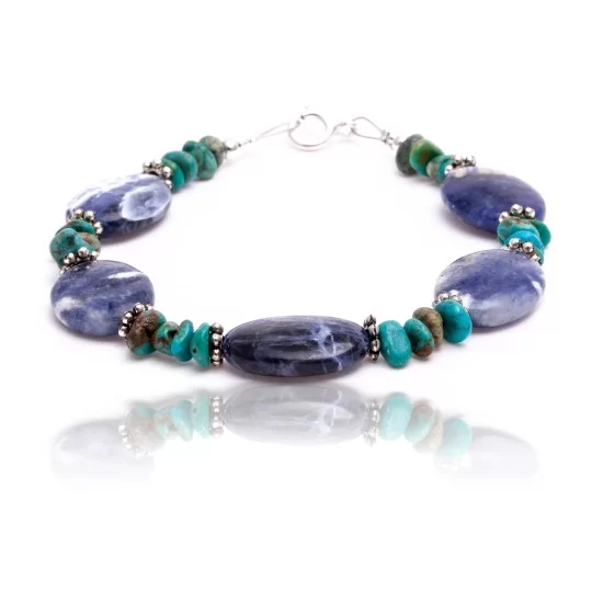 .925 Sterling Silver Certified Authentic Navajo Native American Natural Turquoise and Lapis Link Bracelet 12891-7 .925 Sterling Silver Certified Authentic Navajo Native American Natural Turquoise and Lapis Link Bracelet 12891-7