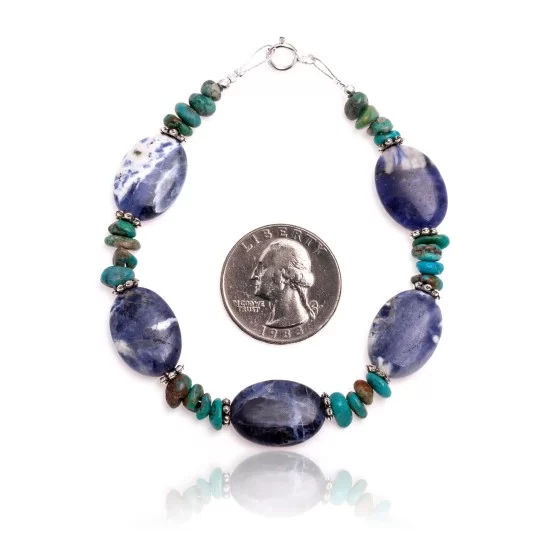 .925 Sterling Silver Certified Authentic Navajo Native American Natural Turquoise and Lapis Link Bracelet 12891-7 .925 Sterling Silver Certified Authentic Navajo Native American Natural Turquoise and Lapis Link Bracelet 12891-7