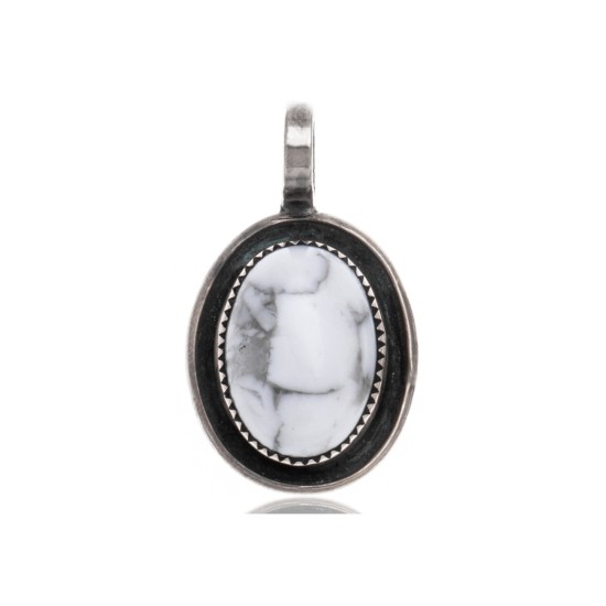 White Howlite .925 Sterling Silver Certified Authentic Navajo Native American Handmade Delicate Pendant 12909-4
