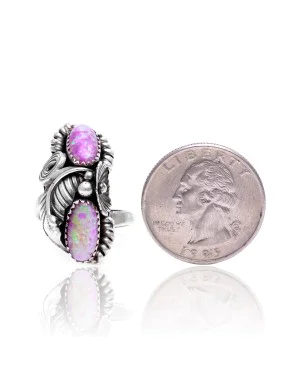 Flower and Leaf Lab Opal Silver Certified Authentic Navajo Native American Handmade Adjustable Ring 13188-8 Flower and Leaf Lab Opal Silver Certified Authentic Navajo Native American Handmade Adjustable Ring 13188-8
