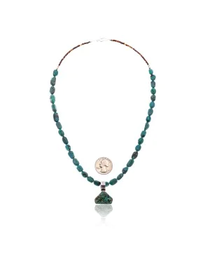 .925 Sterling Silver Certified Authentic Handmade Navajo Native American Natural Turquoise Necklace and Pendant 15003-3-15338