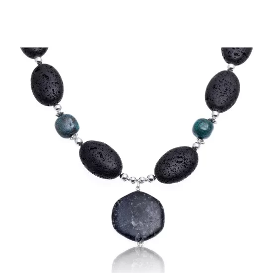 Natural Turquoise and Jasper .925 Sterling Silver Certified Authentic Navajo Native American Necklace 15409-39