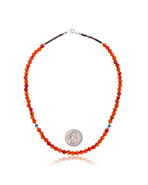 Natural Turquoise and Carnelian .925 Sterling Silver Certified Authentic Navajo Native American Necklace 16083-10 Natural Turquoise and Carnelian .925 Sterling Silver Certified Authentic Navajo Native American Necklace 16083-10