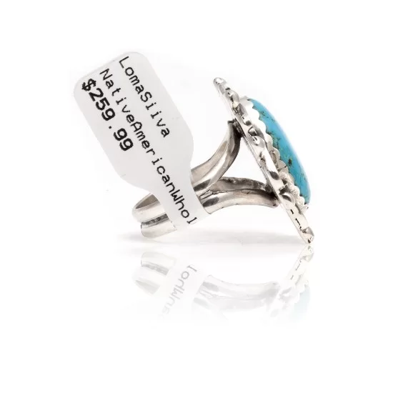 .925 Sterling Silver Certified Authentic Handmade Navajo Native American Natural Turquoise Ring 16988-3