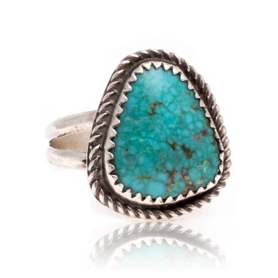 Natural Turquoise .925 Sterling Silver Certified Authentic Navajo Native American Handmade Ring  17000-8