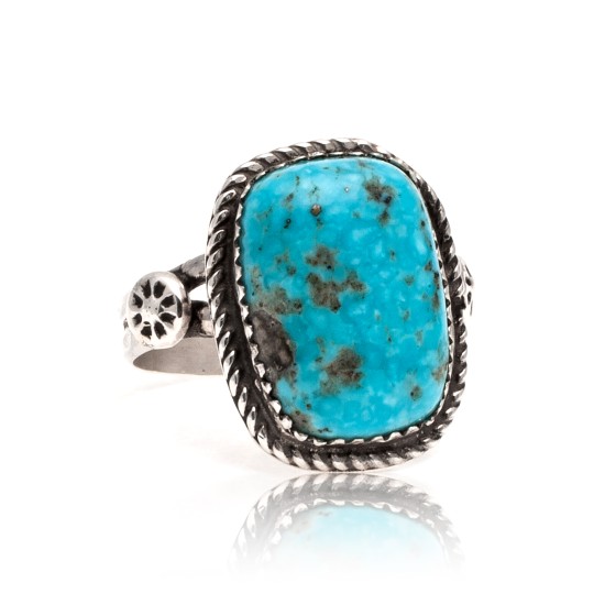 Natural Turquoise .925 Sterling Silver Certified Authentic Navajo Native American Handmade Ring 17001-1 Natural Turquoise .925 Sterling Silver Certified Authentic Navajo Native American Handmade Ring 17001-1