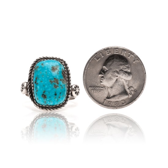 Natural Turquoise .925 Sterling Silver Certified Authentic Navajo Native American Handmade Ring 17001-1 Natural Turquoise .925 Sterling Silver Certified Authentic Navajo Native American Handmade Ring 17001-1