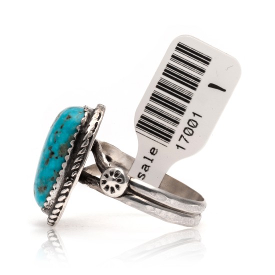 Natural Turquoise .925 Sterling Silver Certified Authentic Navajo Native American Handmade Ring 17001-1 Natural Turquoise .925 Sterling Silver Certified Authentic Navajo Native American Handmade Ring 17001-1