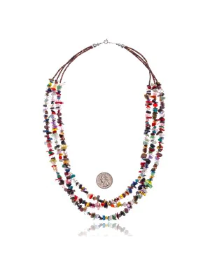 Natural Multicolor Stones .925 Sterling Silver Certified Authentic Navajo Native American 3 Strand Necklace 17040 Natural Multicolor Stones .925 Sterling Silver Certified Authentic Navajo Native American 3 Strand Necklace 17040