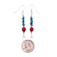 Natural Turquoise and Coral .925 Sterling Silver Hooks Certified Authentic Navajo Native American Dangle Earrings 18070