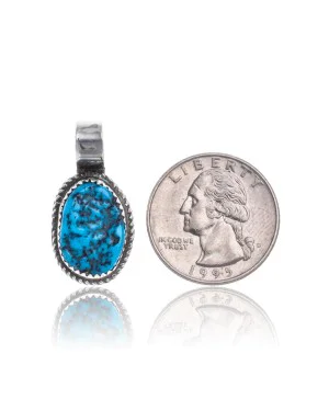 Natural Turquoise .925 Sterling Silver Certified Authentic Navajo Native American Handmade Pendant 18174-2 Natural Turquoise .925 Sterling Silver Certified Authentic Navajo Native American Handmade Pendant 18174-2