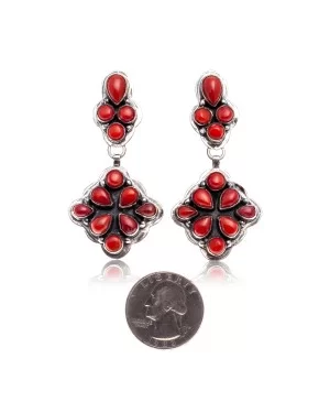 Coral .925 Starling Silver Certified Authentic Navajo Native American Handmade Post Earrings 18198-20 Coral .925 Starling Silver Certified Authentic Navajo Native American Handmade Post Earrings 18198-20