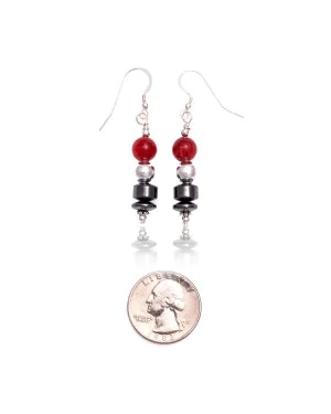.925 Sterling Silver Hooks Certified Authentic Navajo Native American Natural Red Jasper Hematite Dangle Earrings 18254-6