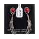 Coral .925 Sterling Silver Certified Authentic Navajo Native American Handmade Feather Post Earrings  18315-91