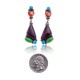 Natural Turquoise Multicolor Stone .925 Sterling Silver Certified Authentic Navajo Native American Handmade Heart Post Earrings  18319-2