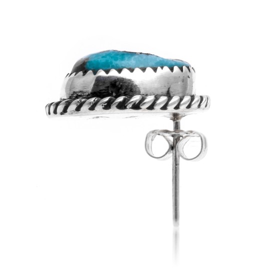 Natural Turquoise .925 Sterling Silver Hooks Certified Authentic Navajo Native American Handmade Stud Earrings 24391-1 All Products 391160472190 24391-1 (by LomaSiiva)