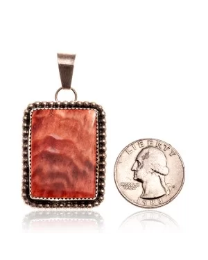 Orange Spiny Oyster .925 Starling Silver Certified Authentic Navajo Native American Handmade Pendant 24519-1 Orange Spiny Oyster .925 Starling Silver Certified Authentic Navajo Native American Handmade Pendant 24519-1