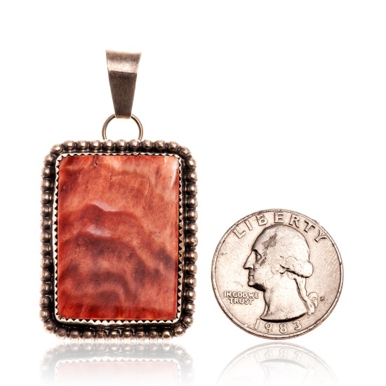 Orange Spiny Oyster .925 Starling Silver Certified Authentic Navajo Native American Handmade Pendant 24519-1 Pendants NB181016204258 24519-1 (by LomaSiiva)