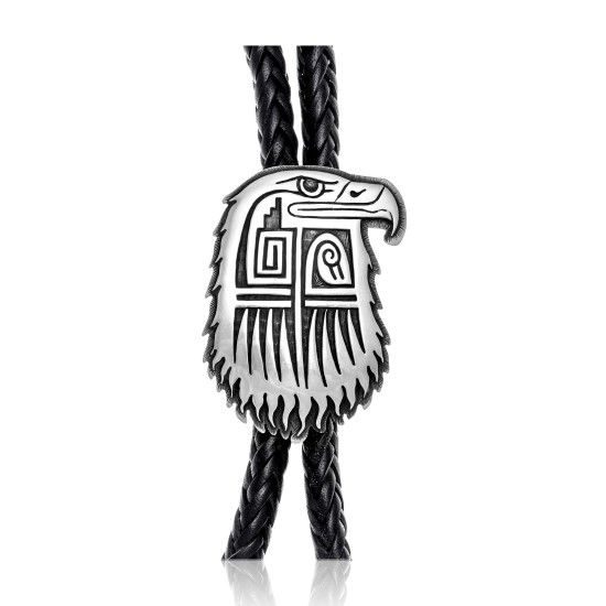 Eagle Head .925 Sterling Silver Certified Authentic Handmade Hopi Native American Bolo Tie 24554