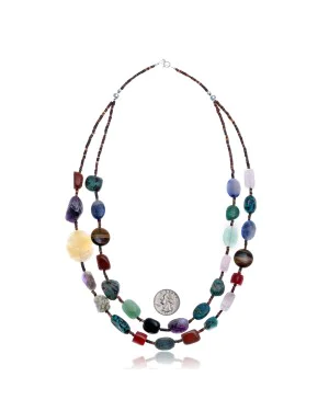 Natural Turquoise Multicolor .925 Sterling Silver Certified Authentic Navajo Native American 2 Strand Necklace 25283-1 Natural Turquoise Multicolor .925 Sterling Silver Certified Authentic Navajo Native American 2 Strand Necklace 25283-1