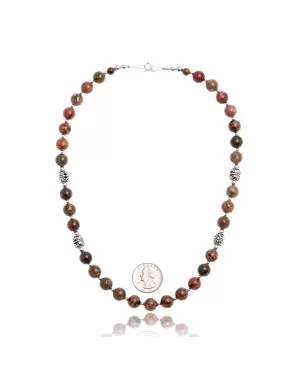 Natural Unakite .925 Sterling Silver Certified Authentic Navajo Native American Necklace 25331 Natural Unakite .925 Sterling Silver Certified Authentic Navajo Native American Necklace 25331