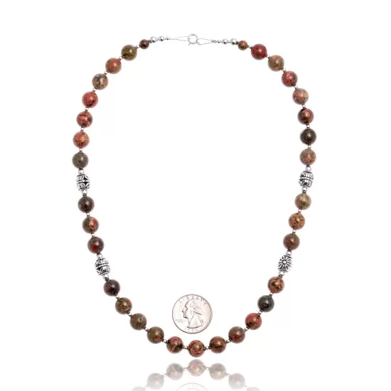 Natural Unakite .925 Sterling Silver Certified Authentic Navajo Native American Necklace 25331 Natural Unakite .925 Sterling Silver Certified Authentic Navajo Native American Necklace 25331