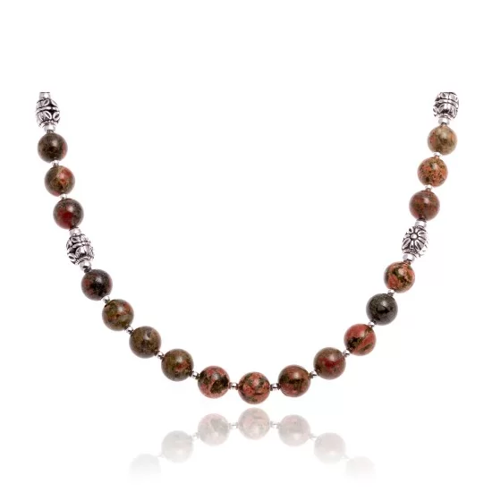 Natural Unakite .925 Sterling Silver Certified Authentic Navajo Native American Necklace 25331 Natural Unakite .925 Sterling Silver Certified Authentic Navajo Native American Necklace 25331
