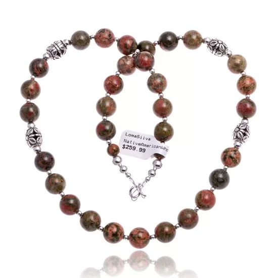 Natural Unakite .925 Sterling Silver Certified Authentic Navajo Native American Necklace 25331 Natural Unakite .925 Sterling Silver Certified Authentic Navajo Native American Necklace 25331