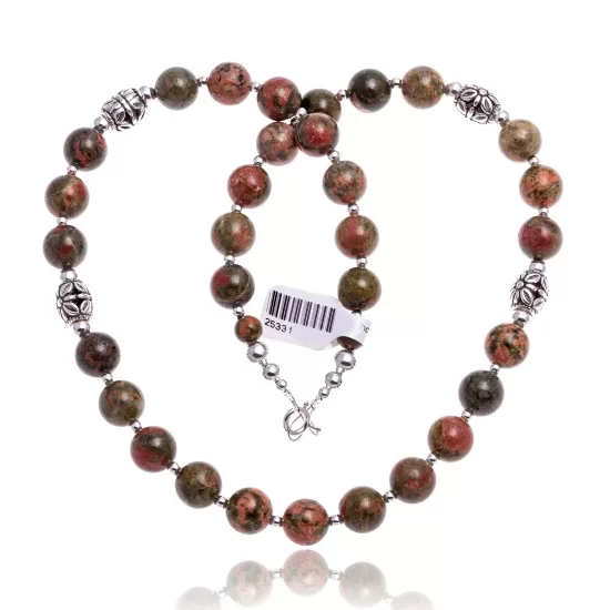 Natural Unakite .925 Sterling Silver Certified Authentic Navajo Native American Necklace 25331 Natural Unakite .925 Sterling Silver Certified Authentic Navajo Native American Necklace 25331