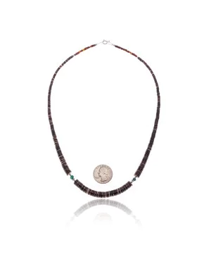 .925 Sterling Silver Certified Authentic Navajo Native American Natural Turquoise Graduated Heishi Necklace 25496 .925 Sterling Silver Certified Authentic Navajo Native American Natural Turquoise Graduated Heishi Necklace 25496