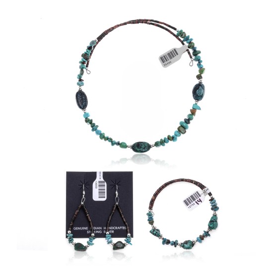 Natural Turquoise Certified Authentic Navajo Native American Adjustable Bracelet Choker Necklace and Dangle Earrings Set 25498-12732-14-13009 Sets NB181207223251 25498-12732-14-13009 (by LomaSiiva)