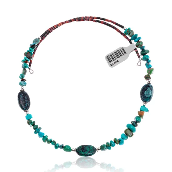 Natural Turquoise Certified Authentic Navajo Native American Adjustable 3 Stone Choker Wrap Necklace 25498