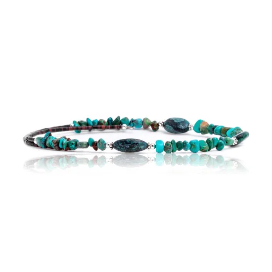 Natural Turquoise Certified Authentic Navajo Native American Adjustable 3 Stone Choker Wrap Necklace 25498