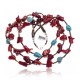 Natural Turquoise, Coral .925 Sterling Silver Certified Authentic Navajo Native American 3 Strand Necklace 25507