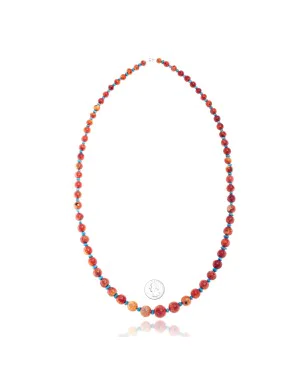 Limited Edition Natural Turquoise and Apple Sponge Coral .925 Sterling Silver Certified Authentic Navajo Native American Necklace 25509 Limited Edition Natural Turquoise and Apple Sponge Coral .925 Sterling Silver Certified Authentic Navajo Native American Necklace 25509