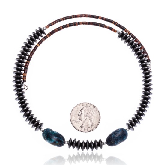 Natural Turquoise and Hematite Certified Authentic Navajo Native American Adjustable Choker Wrap Necklace and Chain 25560 All Products NB180926223231 25560 (by LomaSiiva)