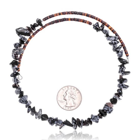 Snowflake Obsidian Certified Authentic Navajo Native American Adjustable Choker Wrap Necklace 25567