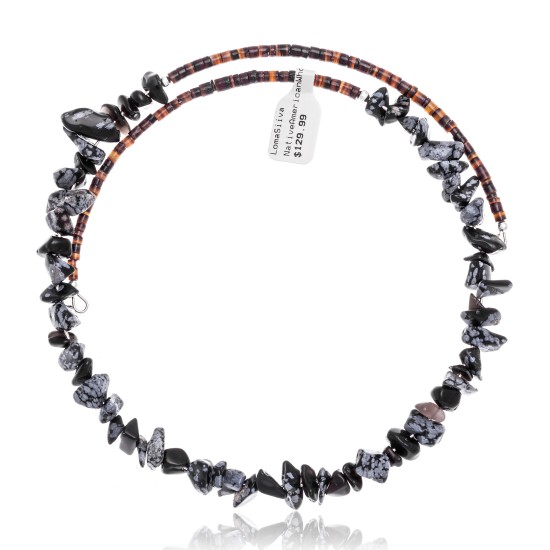 Snowflake Obsidian Certified Authentic Navajo Native American Adjustable Choker Wrap Necklace 25567